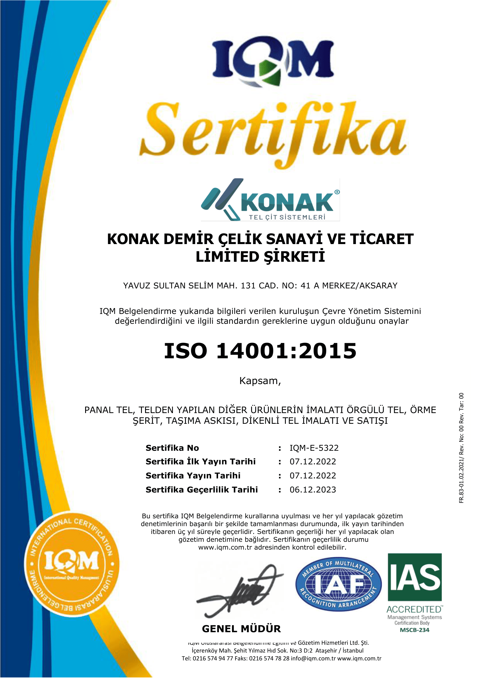 ISO 14001:2015 — Çevre Yönetim Sistemi