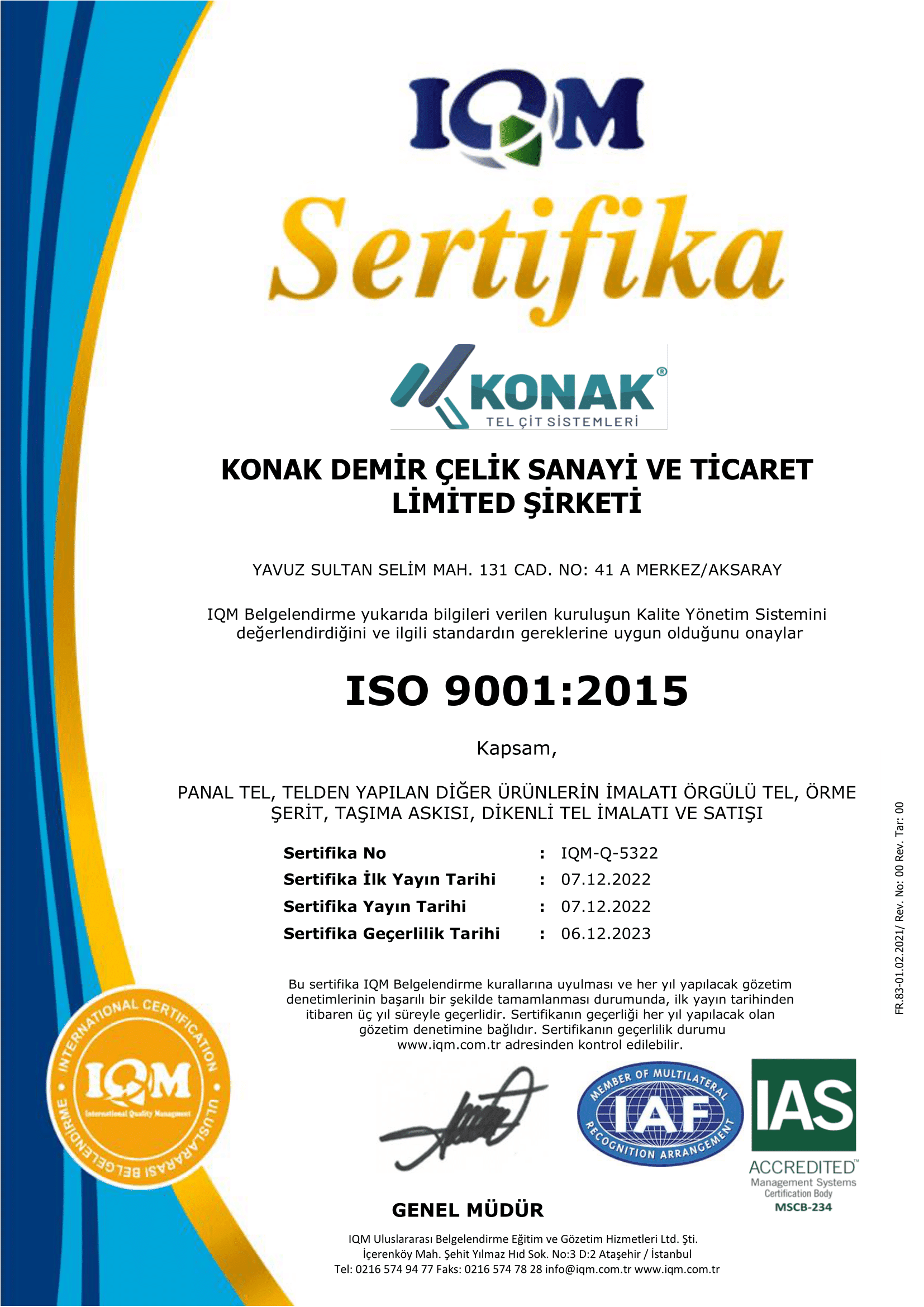 ISO 9001:2015 — Kalite Yönetim Sistemi