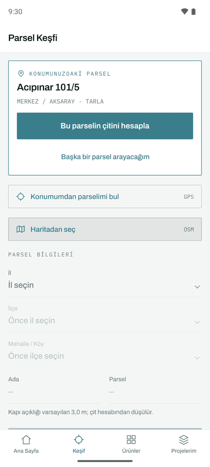 Konumunuzdaki parsel otomatik bulunur