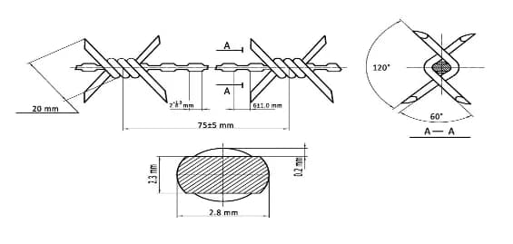 120° Diken, 75 mm Aralık
